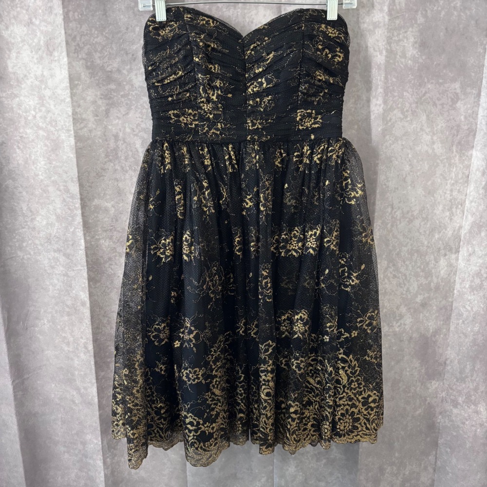 Jill Stuart Sweetheart Strapless Black Gold Lace Cocktail Dress Women 6 - Picture 7 of 14